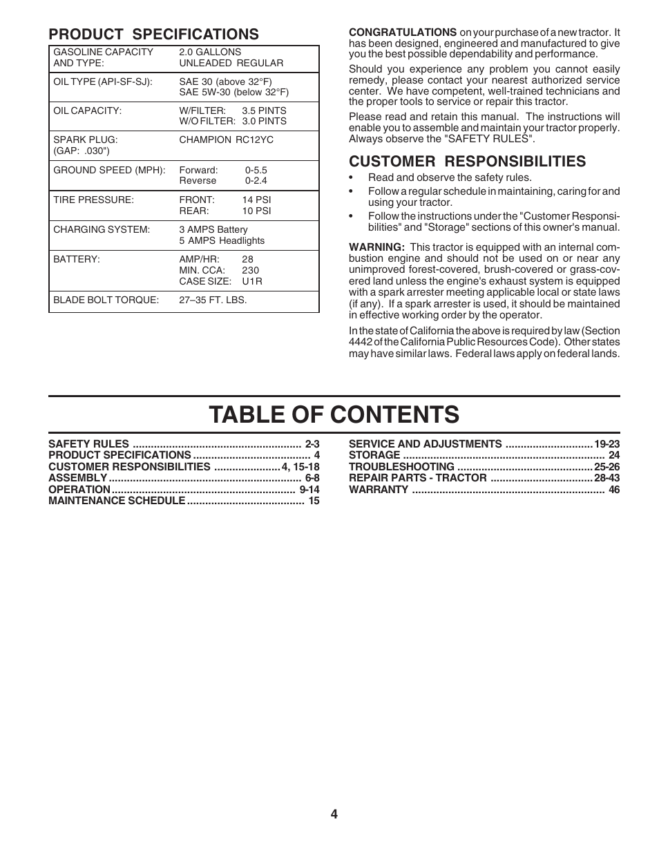 Poulan 182565 User Manual | Page 4 / 48