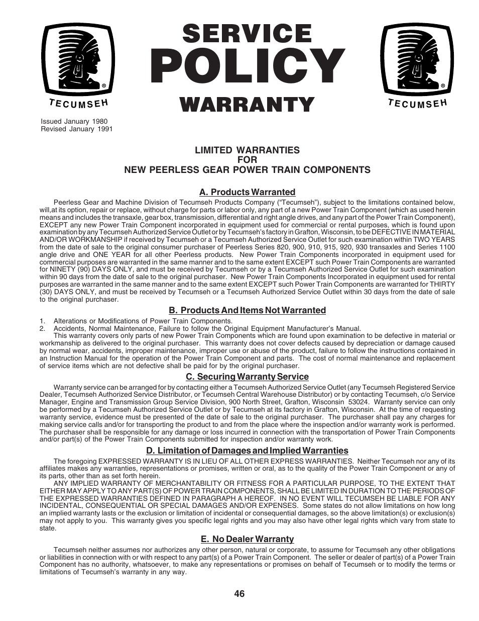 Policy, Service, Warranty | Poulan 182565 User Manual | Page 46 / 48