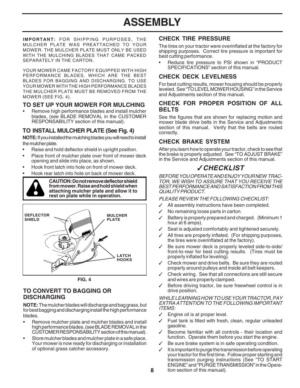 Assembly, Checklist | Poulan 182565 User Manual | Page 8 / 48