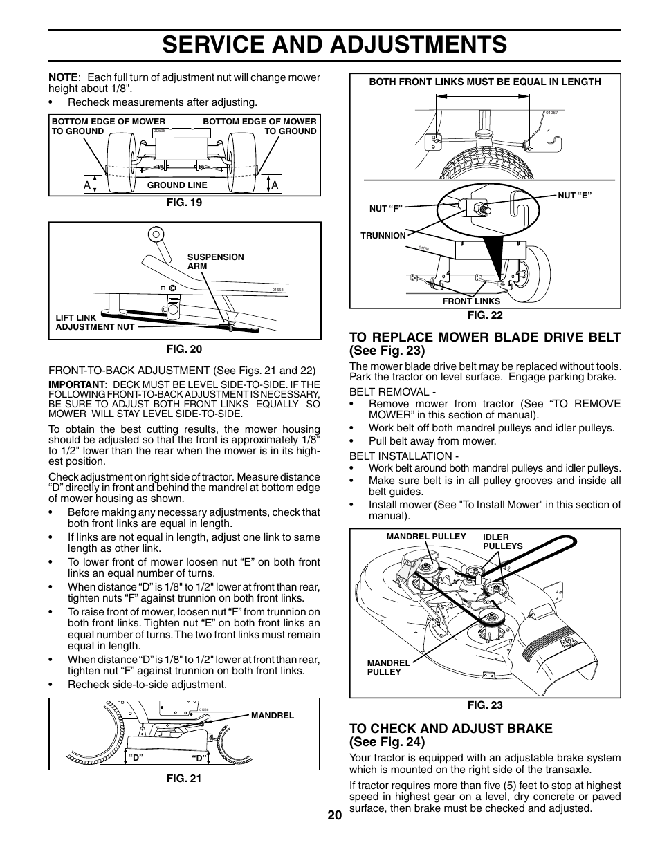 Service and adjustments | Poulan 186914 User Manual | Page 20 / 48