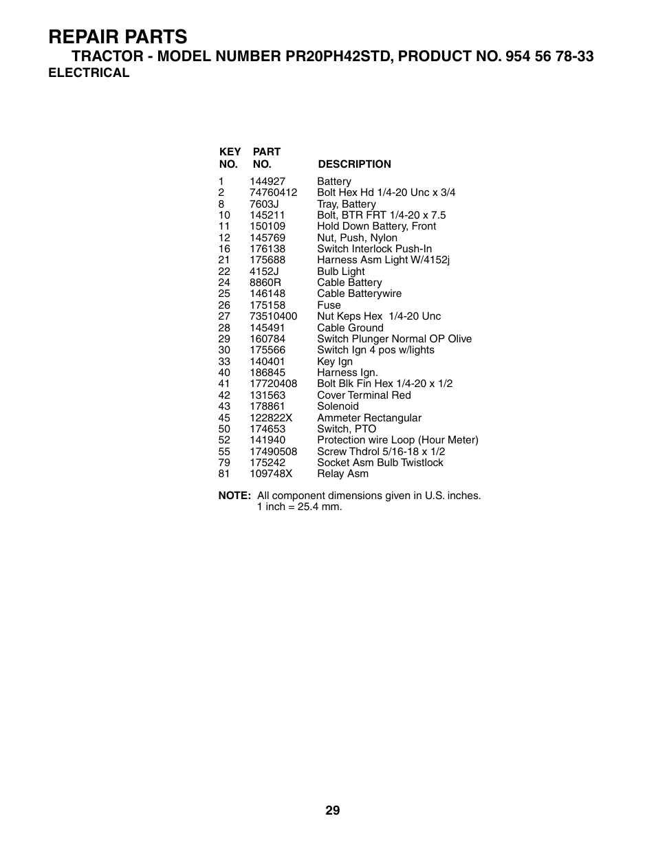 Repair parts | Poulan 186914 User Manual | Page 29 / 48