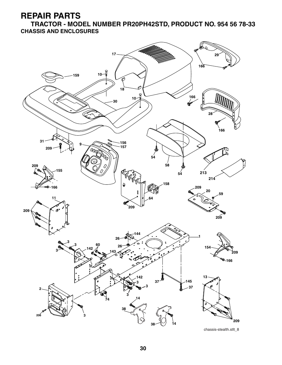 Repair parts, Chassis and enclosures | Poulan 186914 User Manual | Page 30 / 48