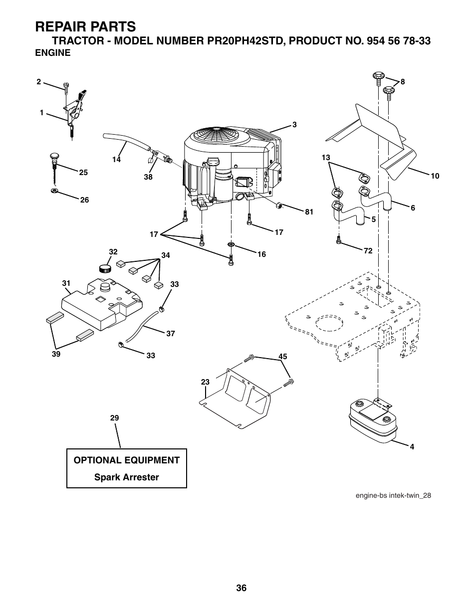 Repair parts | Poulan 186914 User Manual | Page 36 / 48