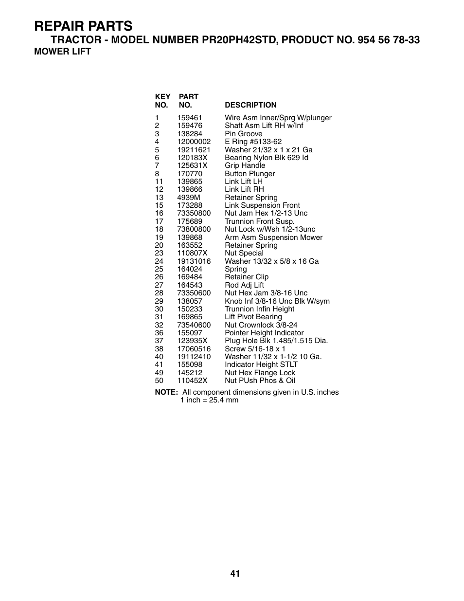 Repair parts | Poulan 186914 User Manual | Page 41 / 48