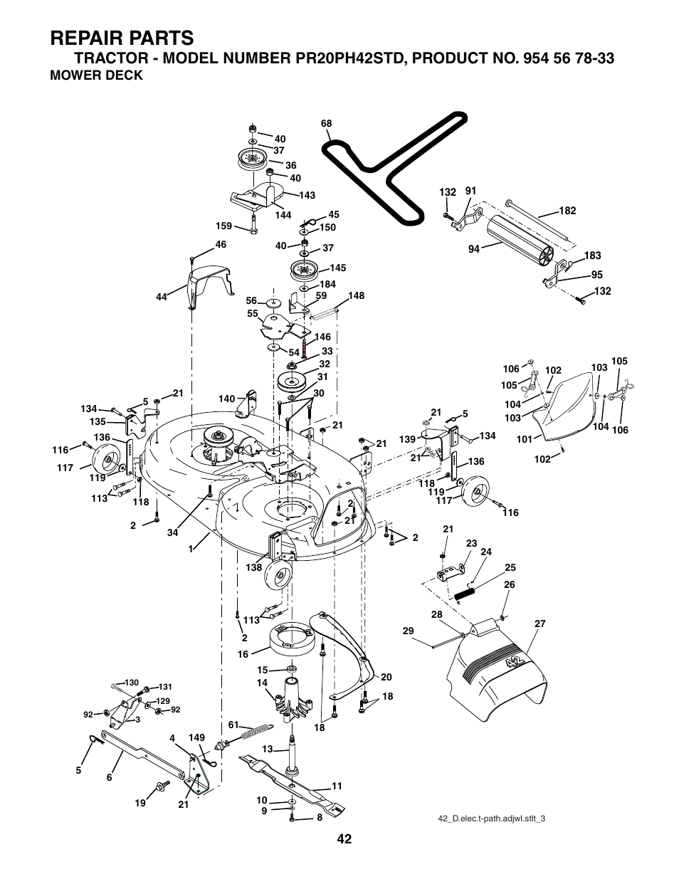 Repair parts, Mower deck | Poulan 186914 User Manual | Page 42 / 48
