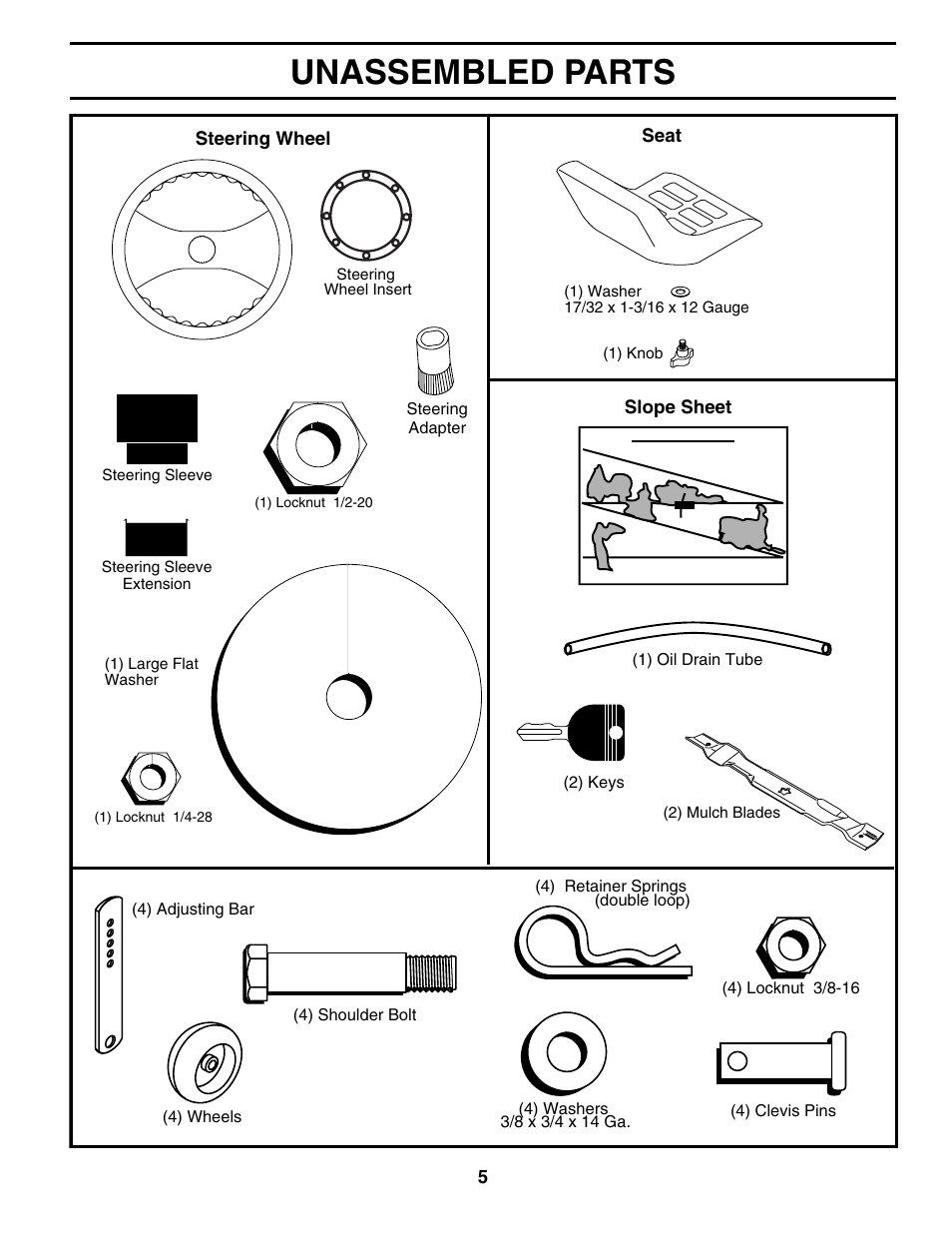 Unassembled parts | Poulan 186914 User Manual | Page 5 / 48