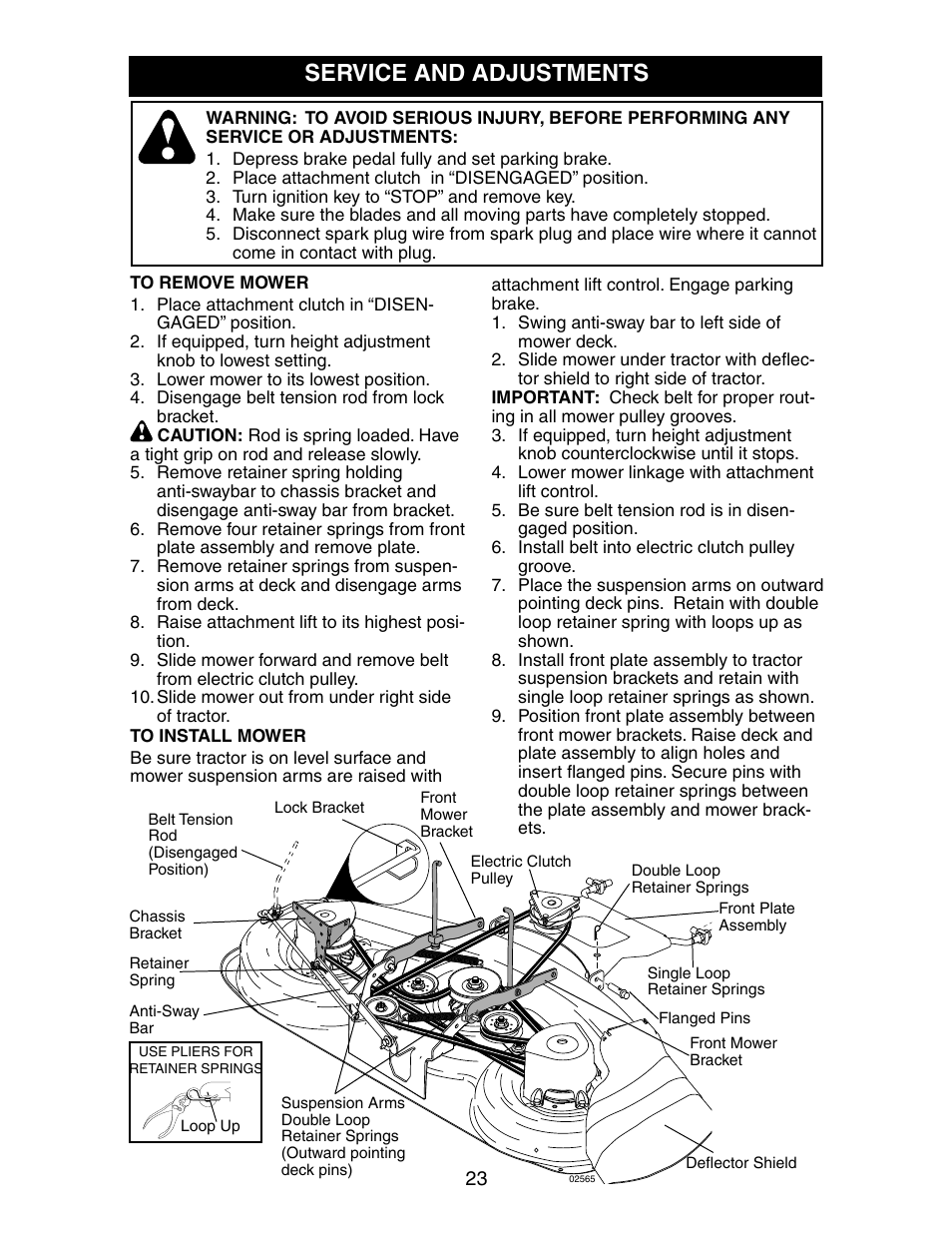 Service and adjustments | Poulan 191491 User Manual | Page 23 / 33