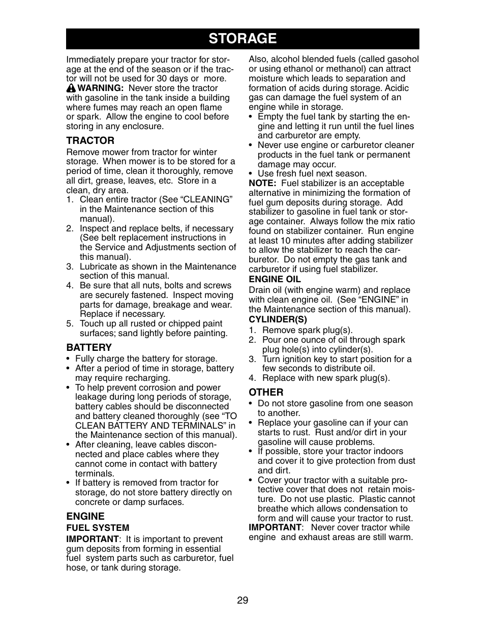 Storage | Poulan 191491 User Manual | Page 29 / 33