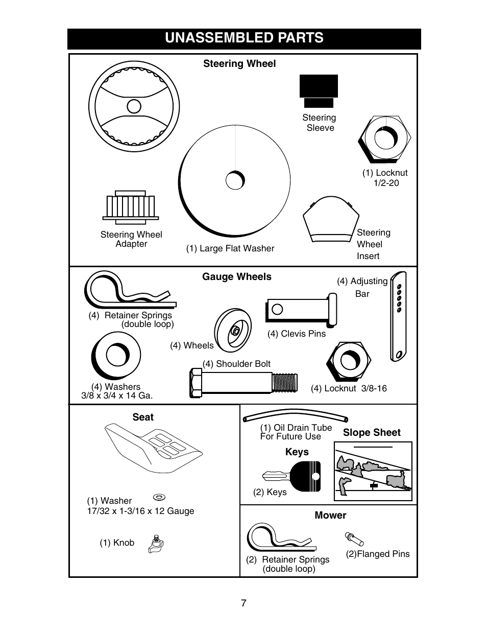 Unassembled parts | Poulan 191491 User Manual | Page 7 / 33