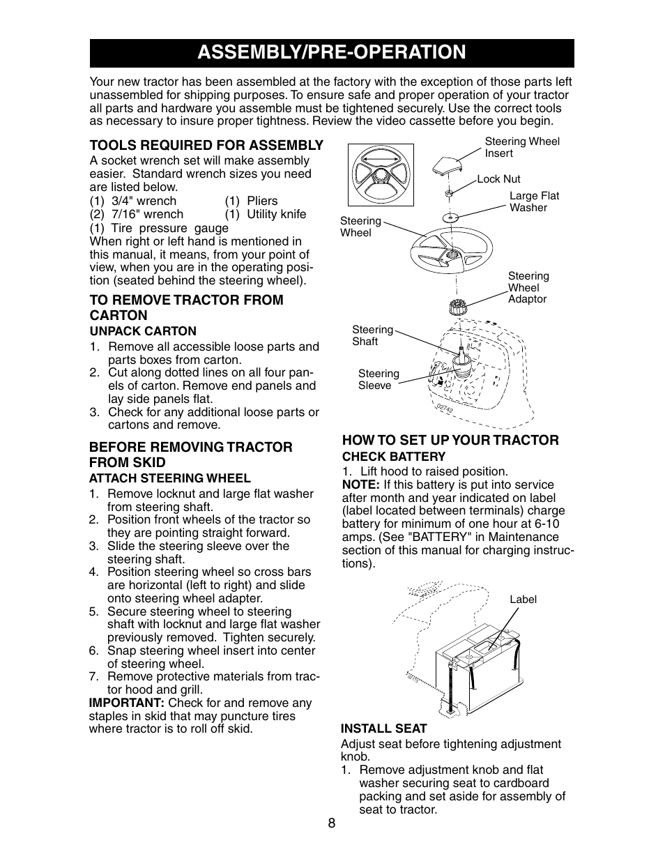 Assembly/pre-operation | Poulan 191491 User Manual | Page 8 / 33