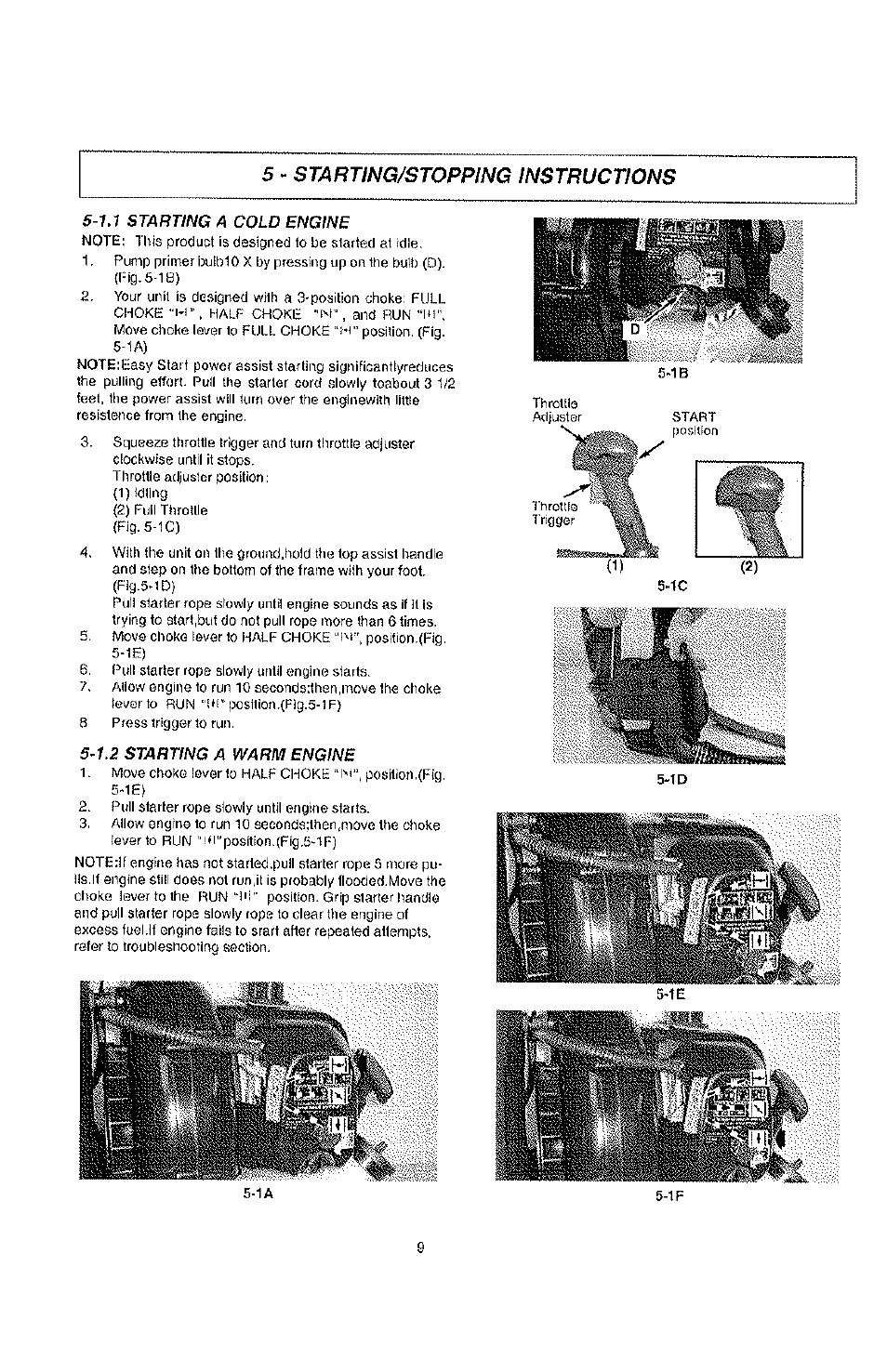 Starting/stopping instructions | Poulan PPBP30 User Manual | Page 9 / 18