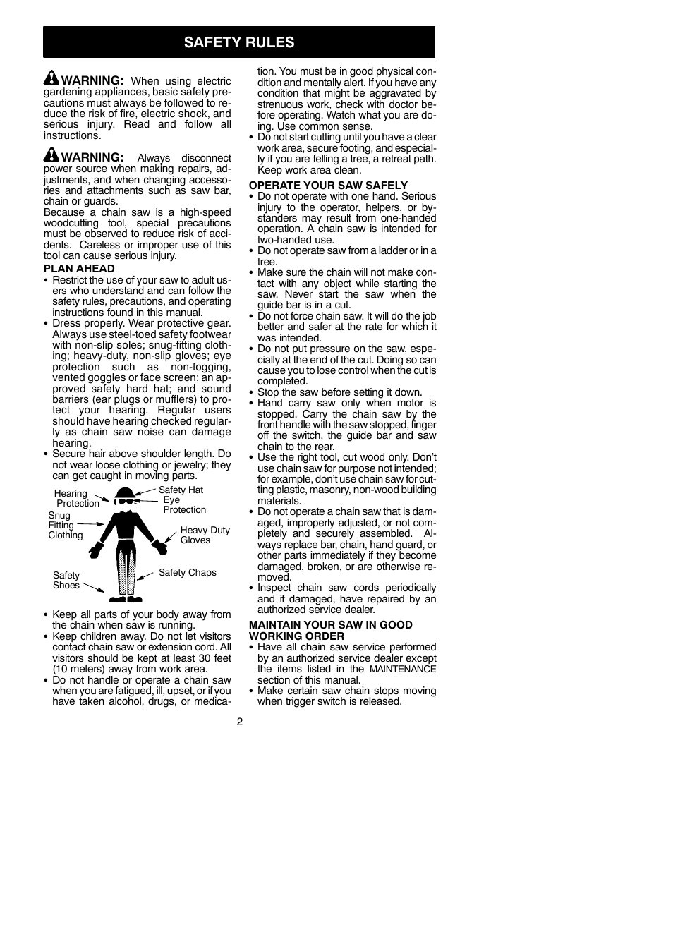 Safety rules | Poulan Pro PP400E User Manual | Page 2 / 17