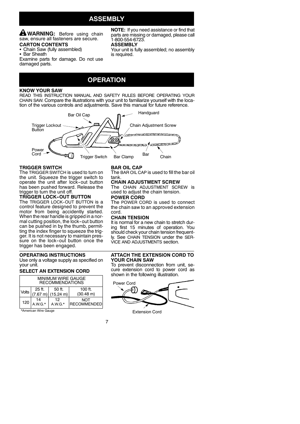 Assembly, Operation | Poulan Pro PP400E User Manual | Page 7 / 17