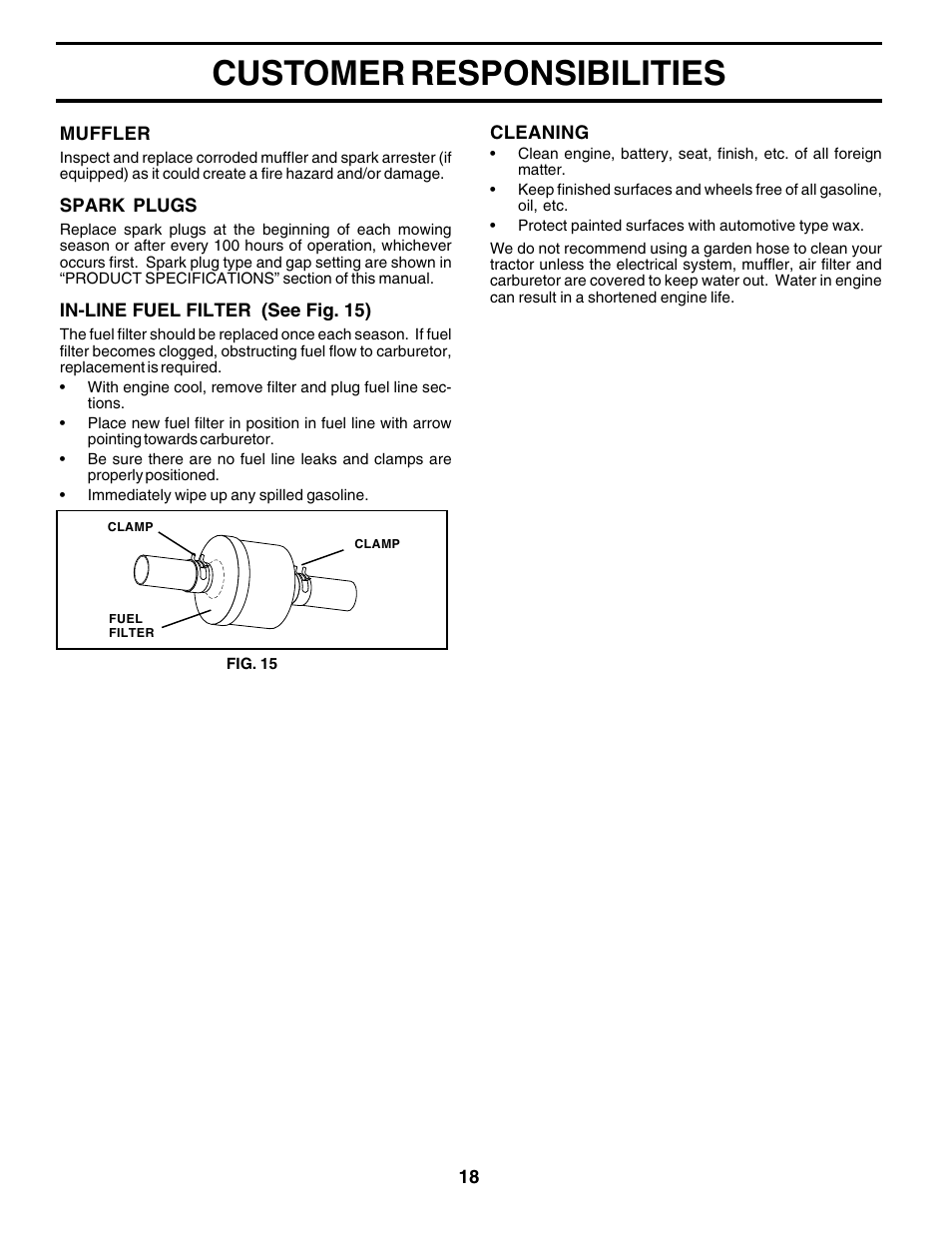 Customer responsibilities | Poulan 179414 User Manual | Page 18 / 48