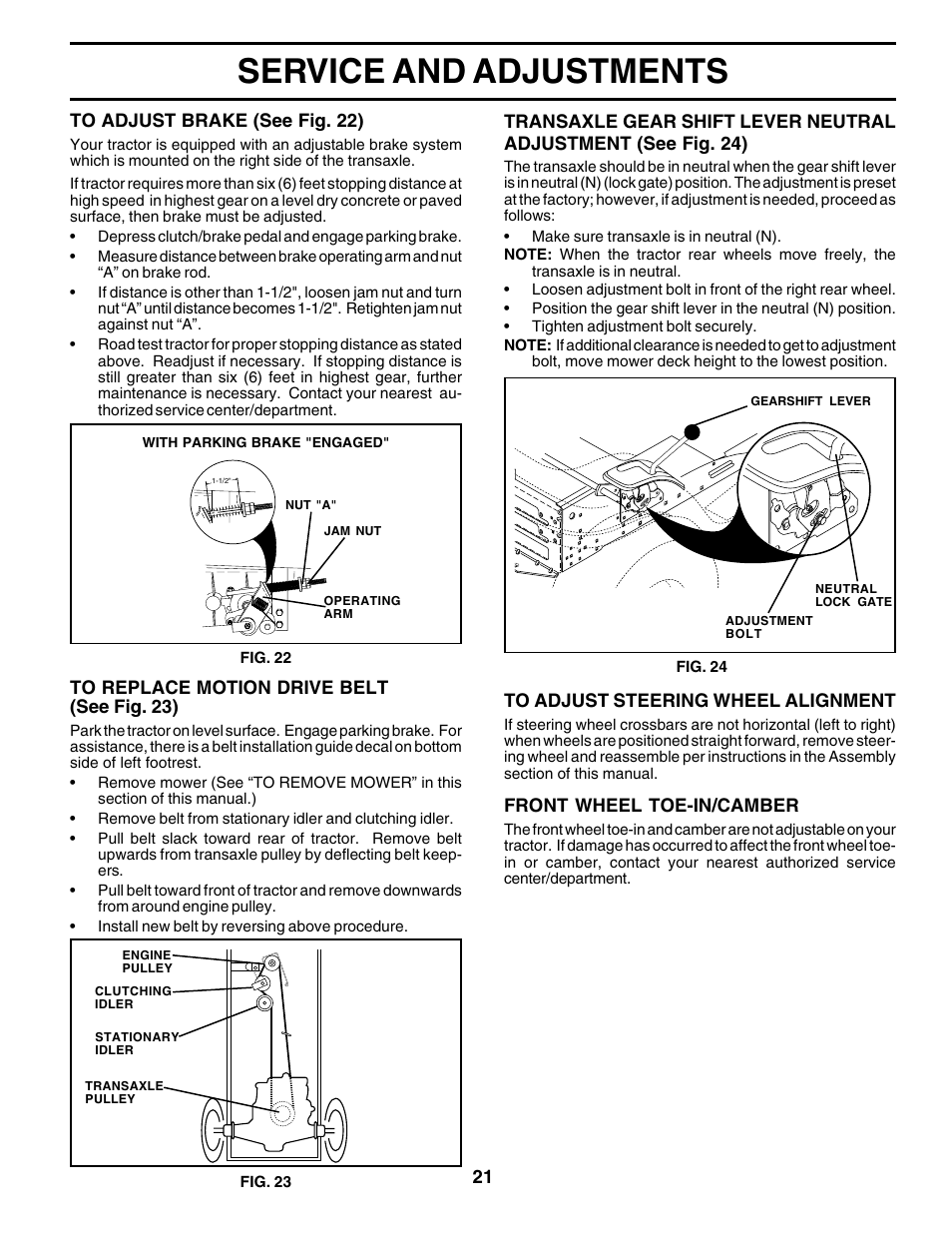 Service and adjustments | Poulan 179414 User Manual | Page 21 / 48