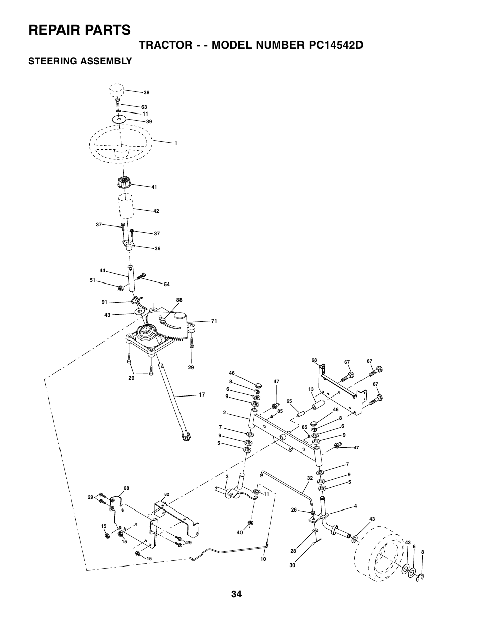 Repair parts, Steering assembly | Poulan 179414 User Manual | Page 34 / 48