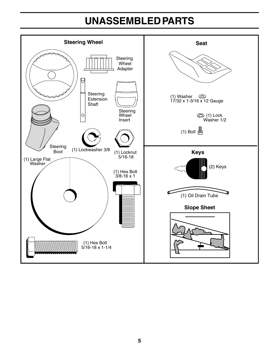 Unassembled parts | Poulan 179414 User Manual | Page 5 / 48