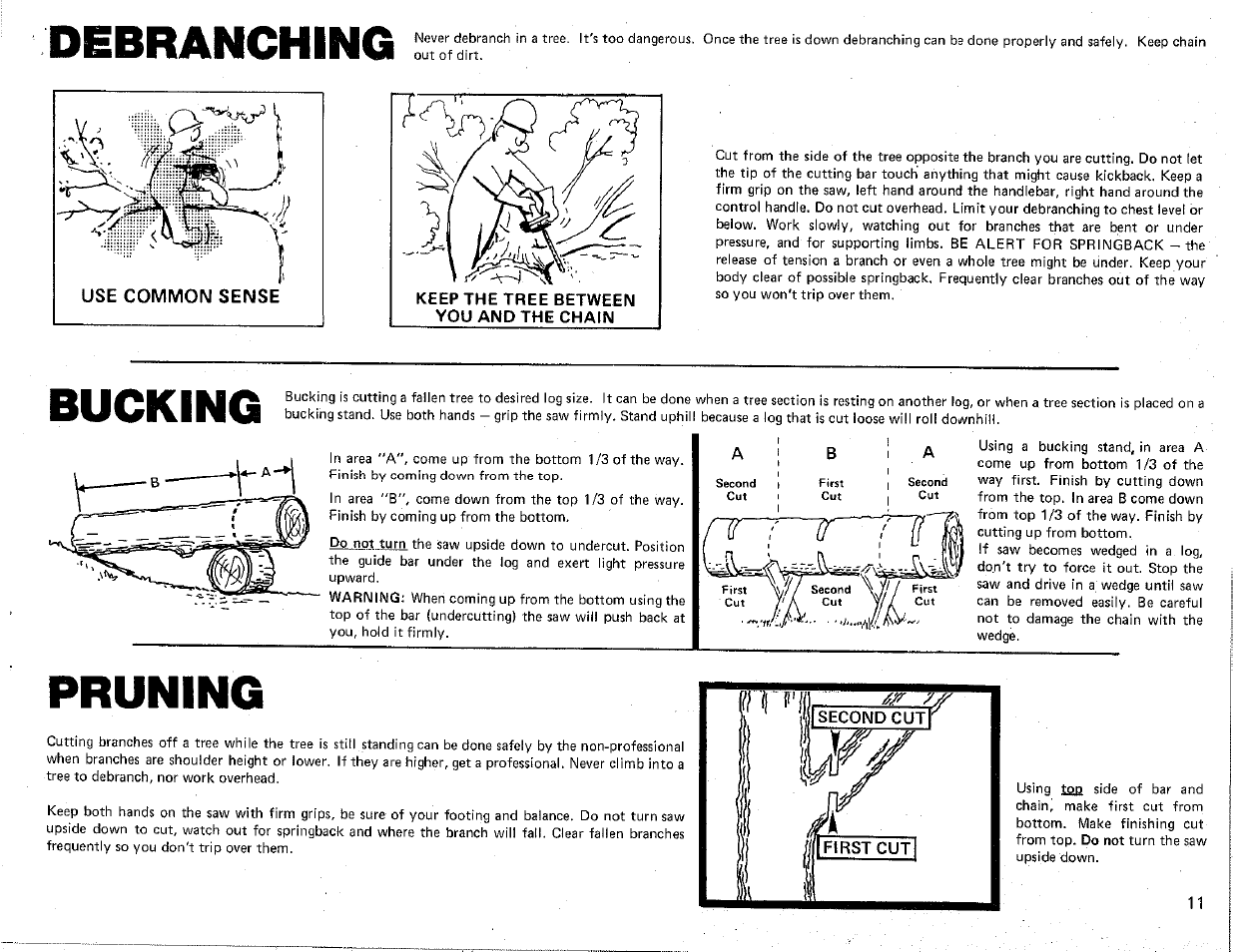 Bucking, Pruning, Debranching | Poulan Chainsaw User Manual | Page 11 / 16