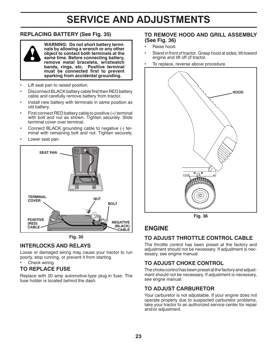 Service and adjustments, Engine | Poulan XT 96046001400 User Manual | Page 23 / 28
