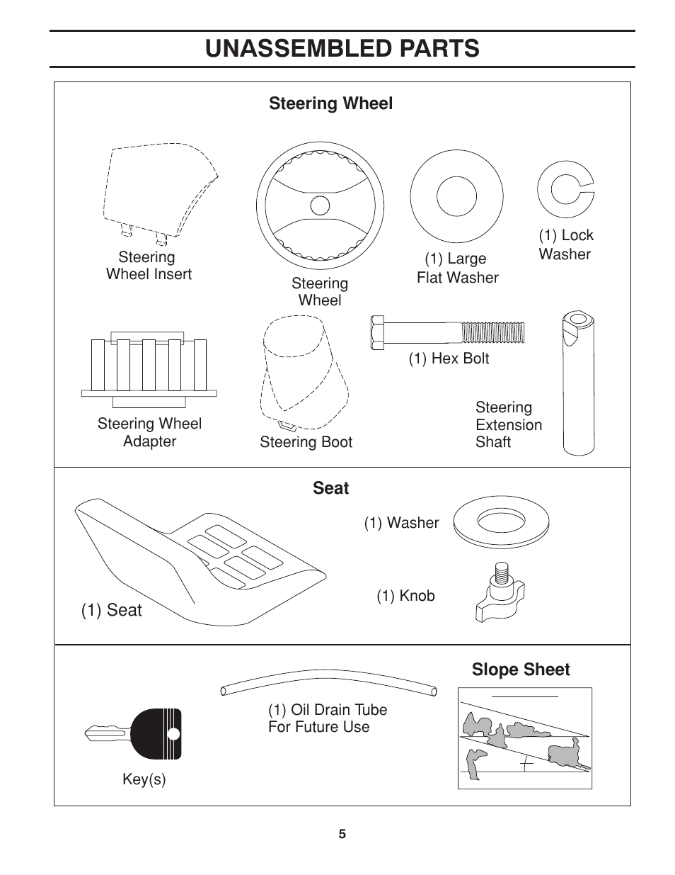 Unassembled parts | Poulan XT 96046001400 User Manual | Page 5 / 28