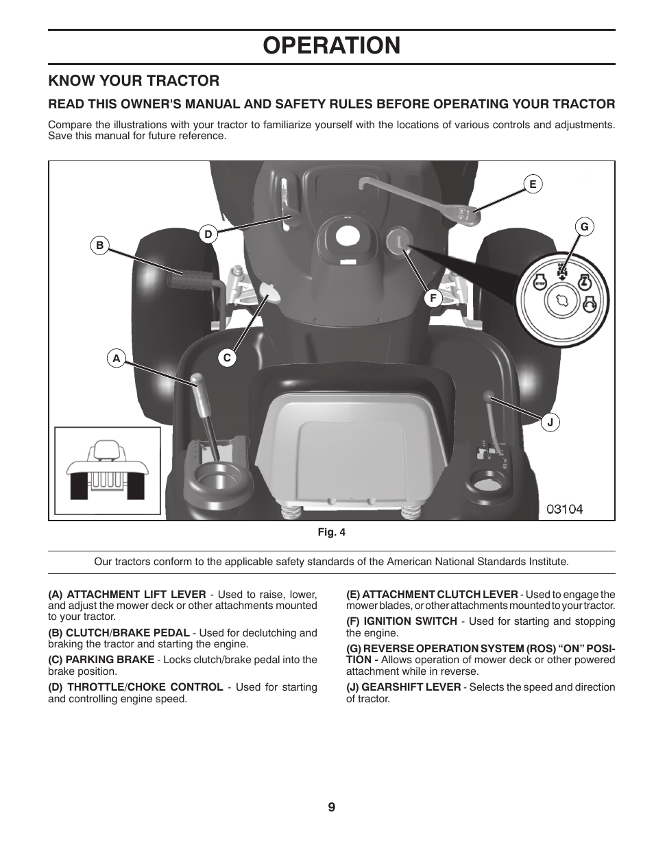 Operation, Know your tractor | Poulan XT 96046001400 User Manual | Page 9 / 28