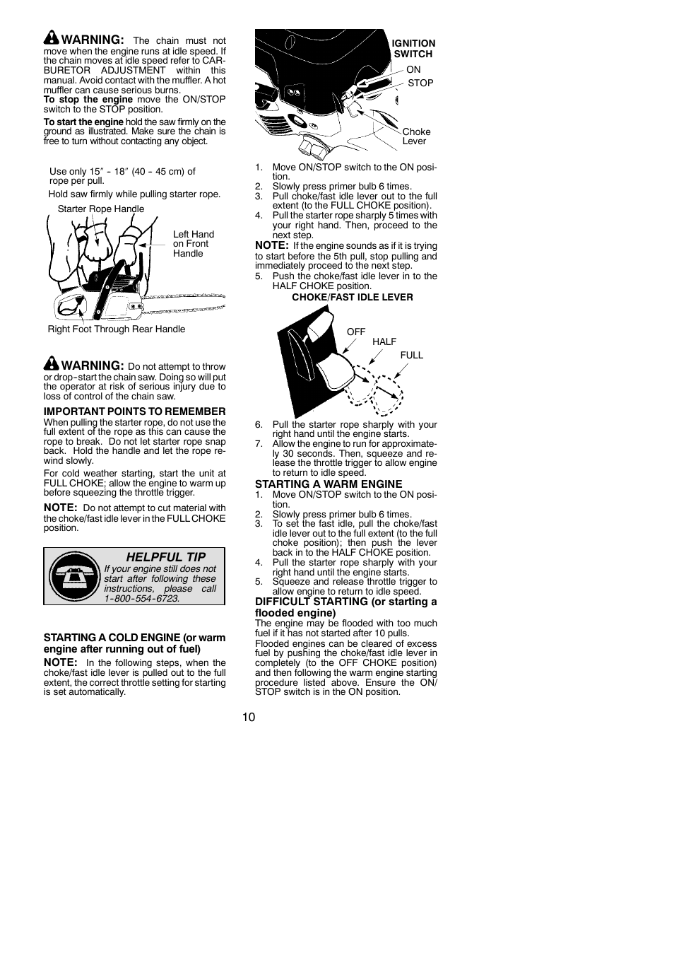 10 warning, Warning, Helpful tip | Poulan 966063101 User Manual | Page 10 / 21