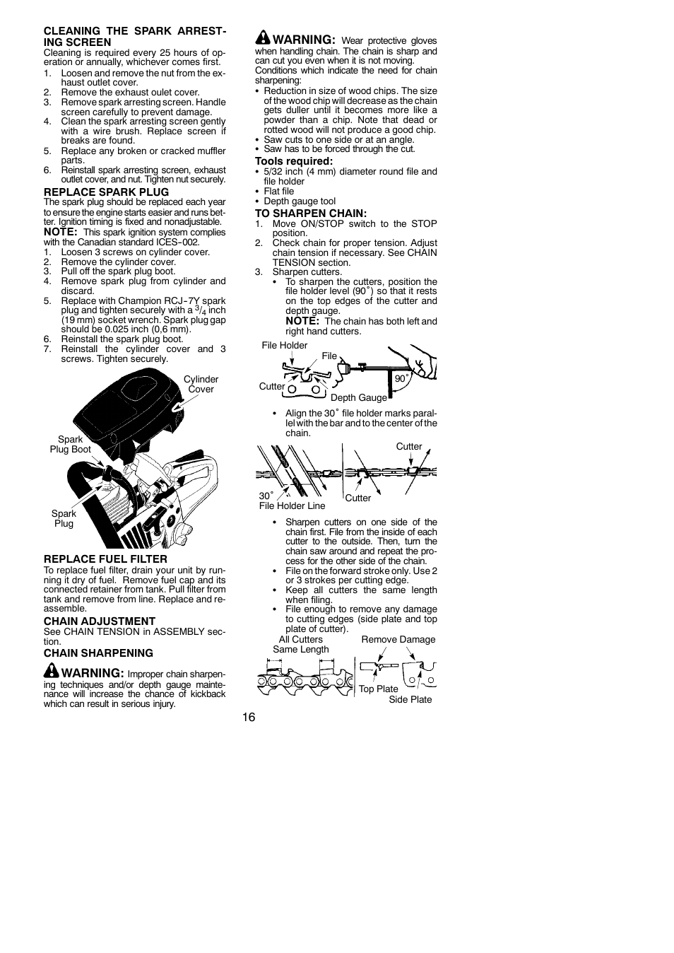 Warning | Poulan 966063101 User Manual | Page 16 / 21