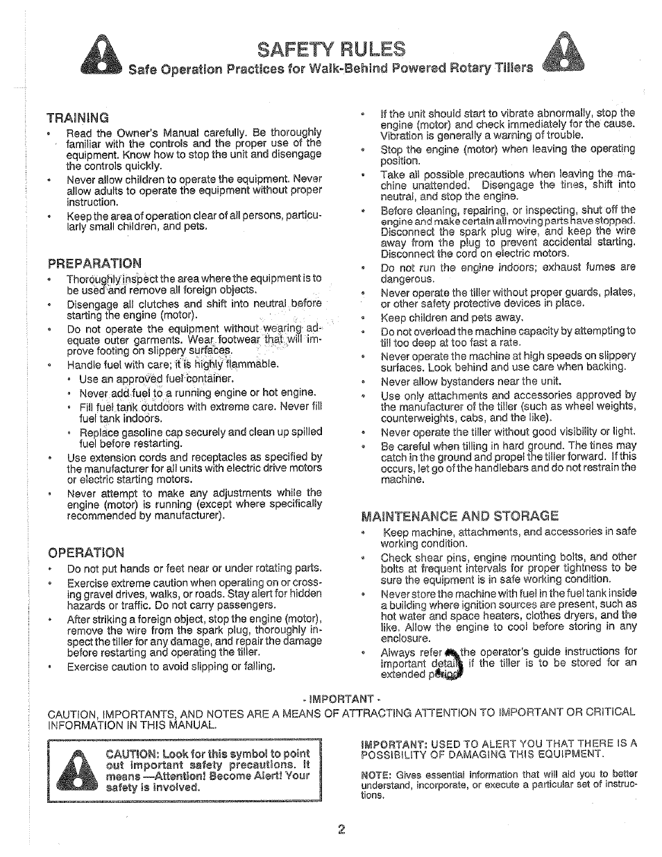 Training, Preparation, Operation | Maintenance and storage, Safety rules | Poulan PPRT5C User Manual | Page 2 / 28