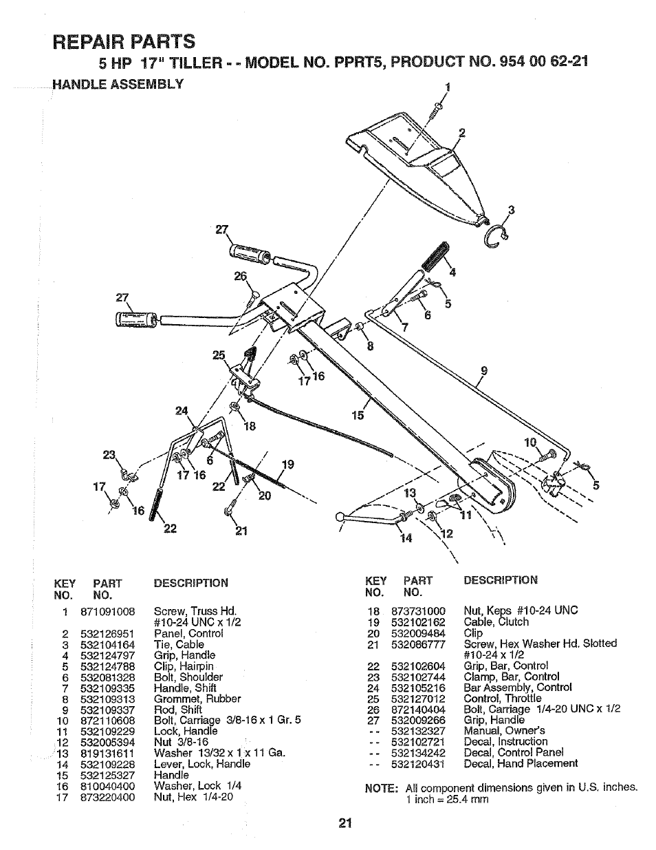 Handle assembly i, Repair parts | Poulan PPRT5C User Manual | Page 21 / 28
