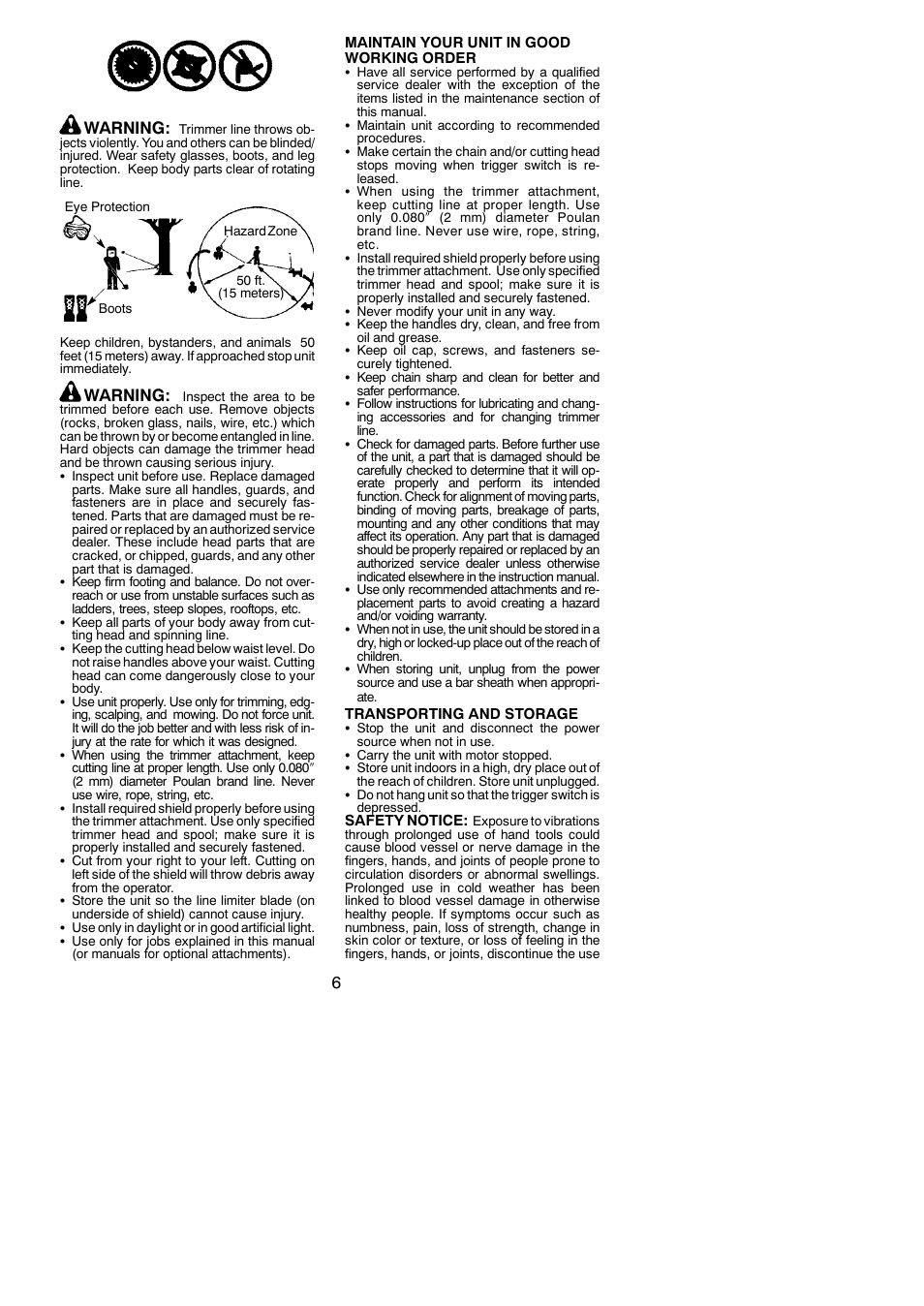 6warning, Warning | Poulan 545117551 User Manual | Page 6 / 19