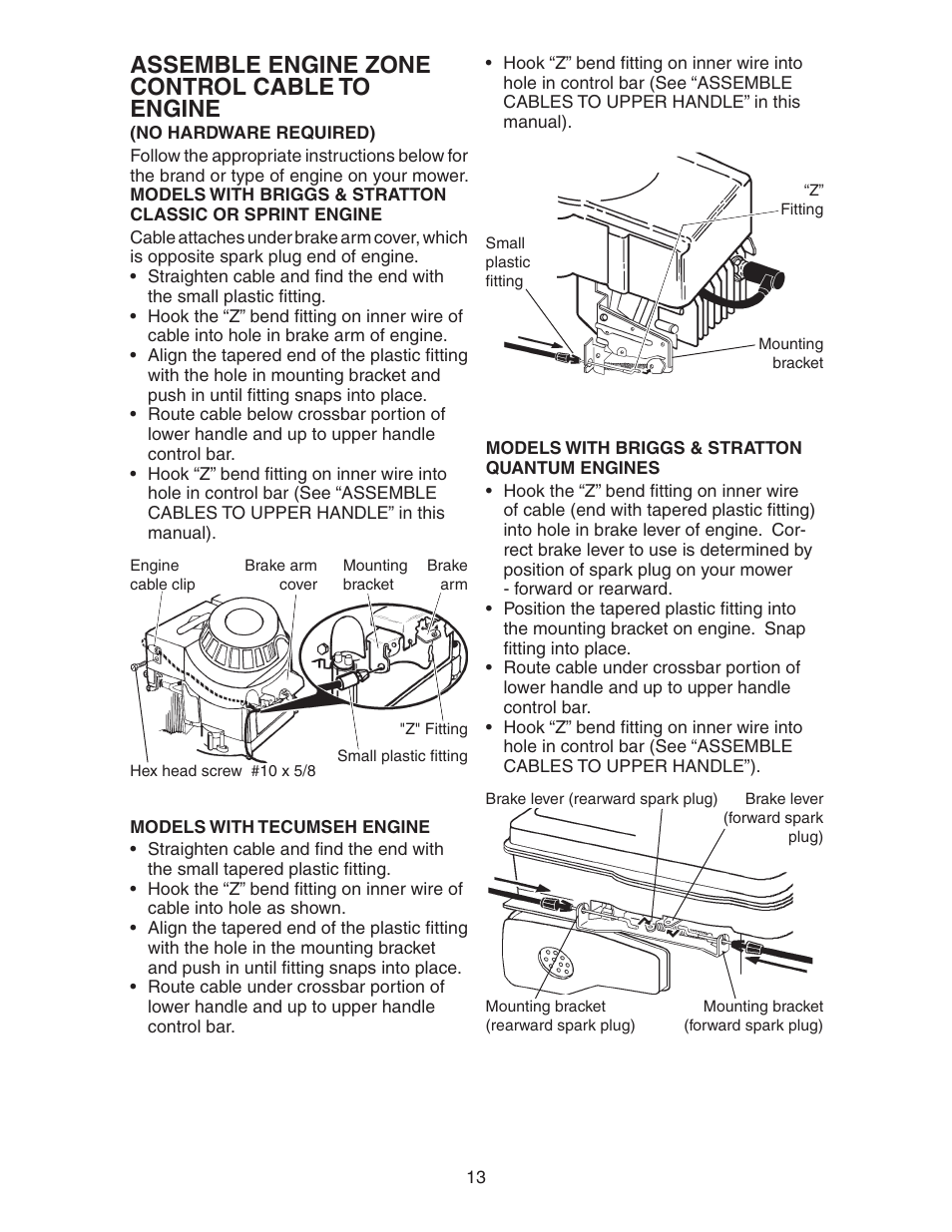 Assemble engine zone control cable to engine | Poulan 193747 User Manual | Page 13 / 24