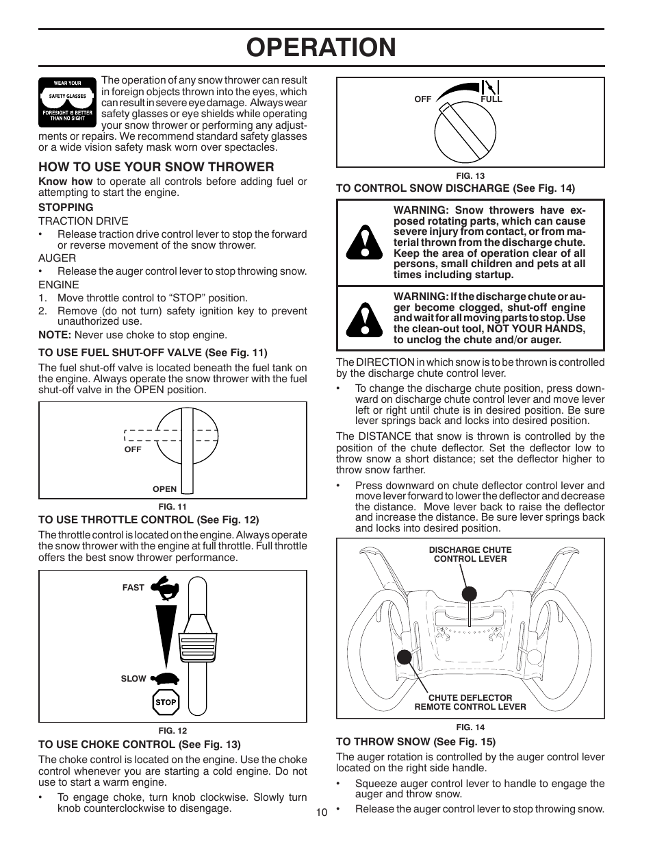 Operation | Poulan Pro PP13TEPH30 SNOW THROWER User Manual | Page 10 / 32