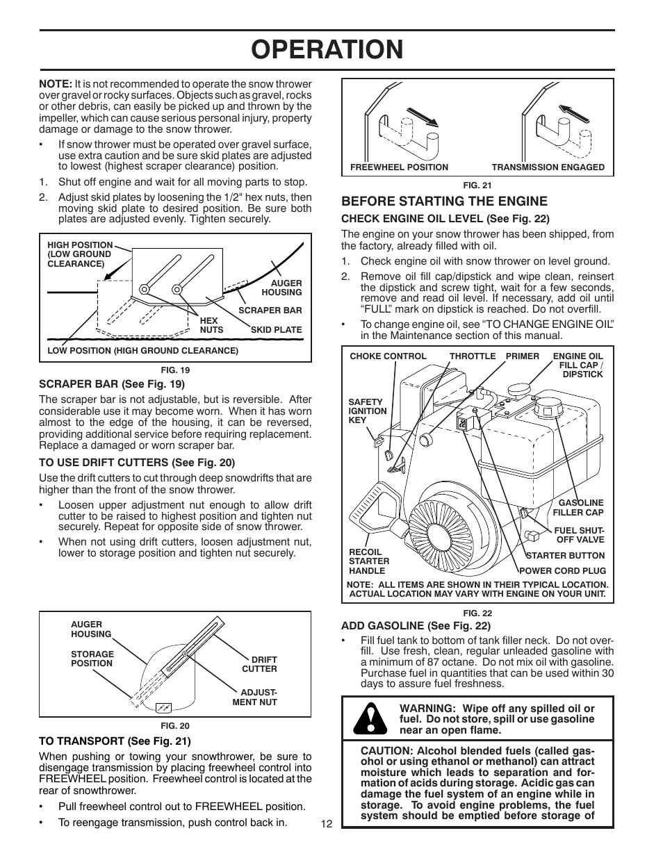 Operation, Before starting the engine | Poulan Pro PP13TEPH30 SNOW THROWER User Manual | Page 12 / 32