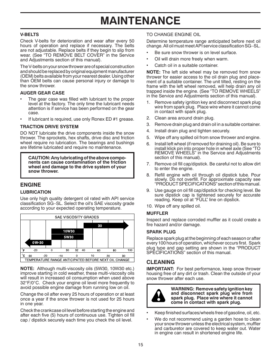 Maintenance | Poulan Pro PP13TEPH30 SNOW THROWER User Manual | Page 15 / 32