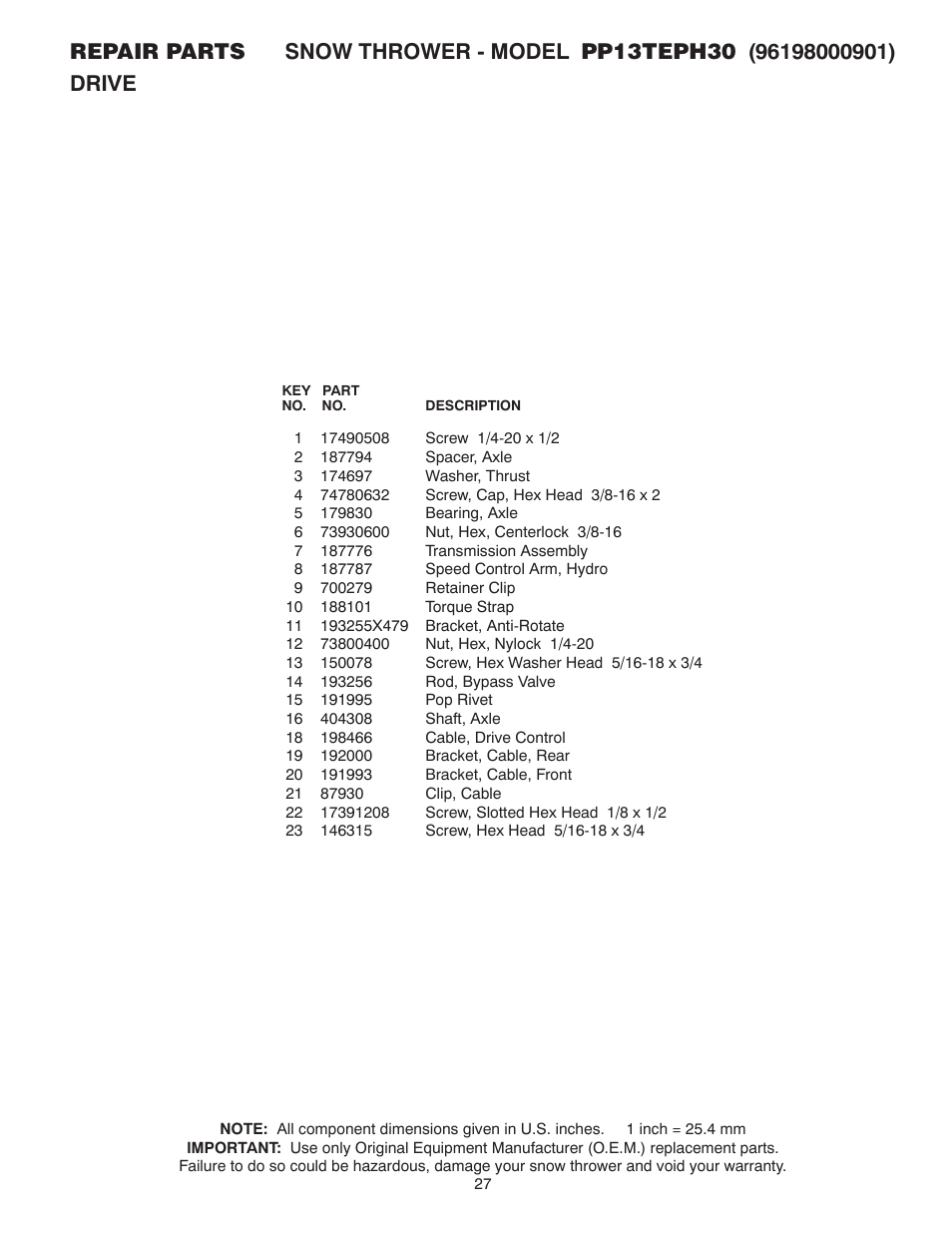 Poulan Pro PP13TEPH30 SNOW THROWER User Manual | Page 27 / 32