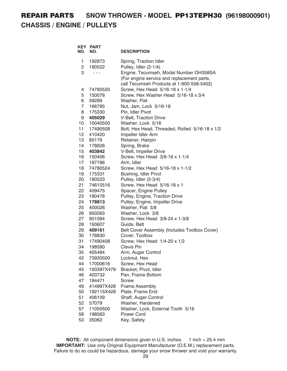 Poulan Pro PP13TEPH30 SNOW THROWER User Manual | Page 29 / 32