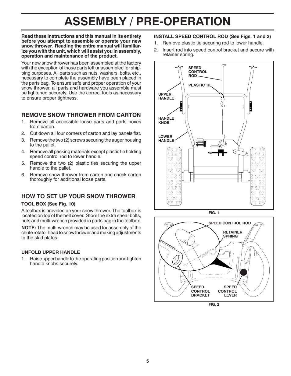 Assembly / pre-operation, Remove snow thrower from car ton, How to set up your snow thrower | Poulan Pro PP13TEPH30 SNOW THROWER User Manual | Page 5 / 32