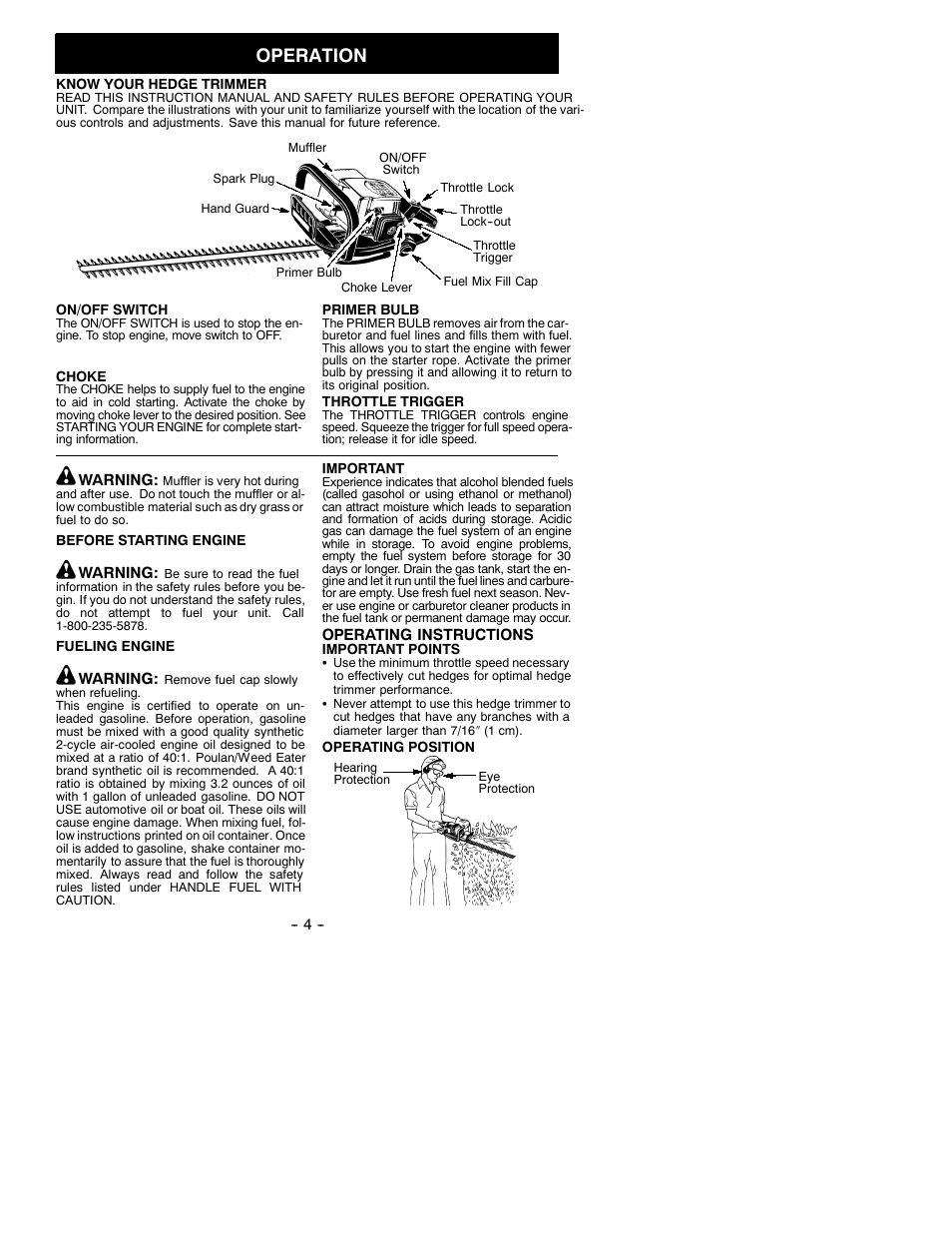 Operation | Poulan GHT 180 User Manual | Page 4 / 9