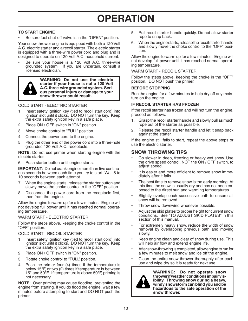 Operation | Poulan 437390 User Manual | Page 13 / 40