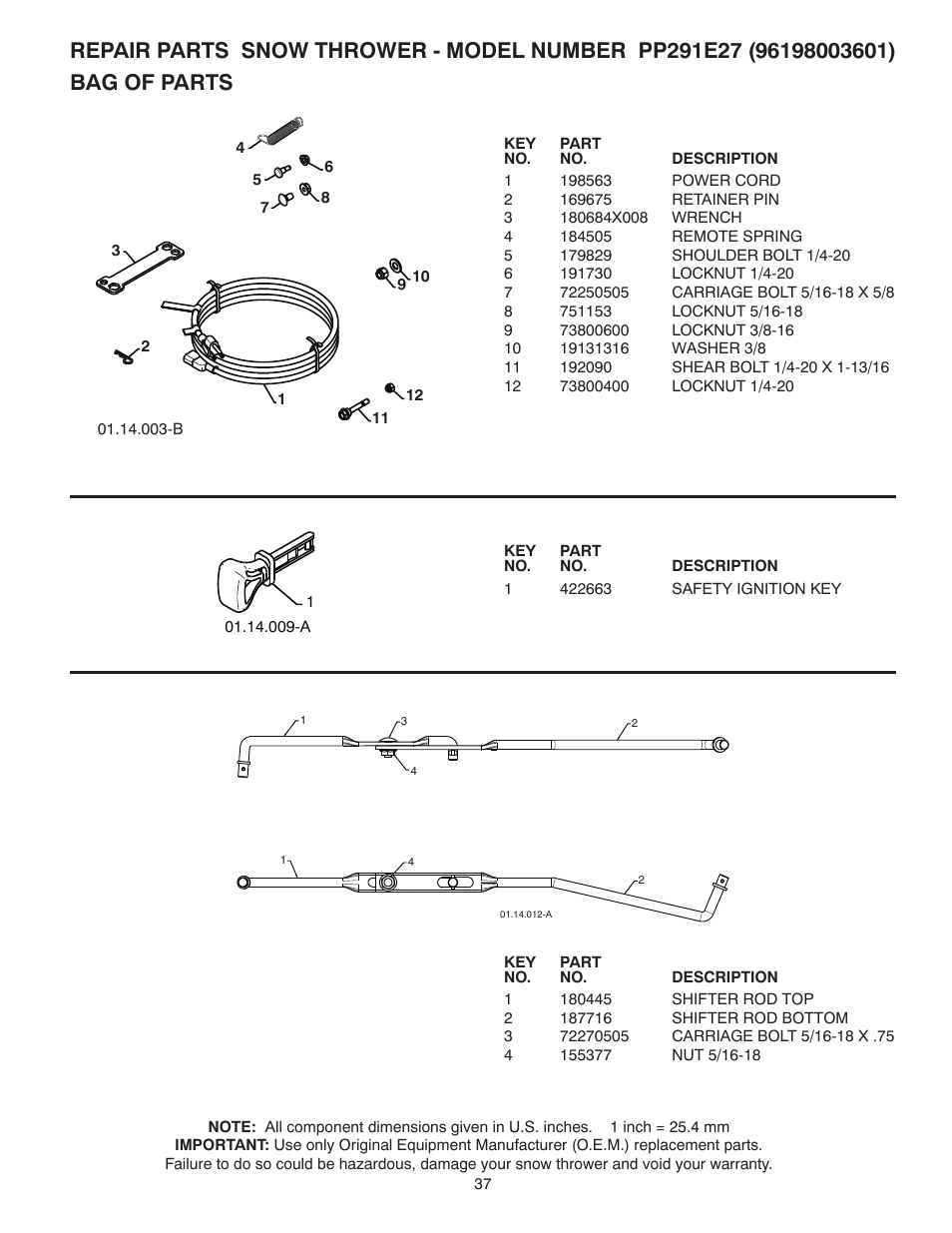 Bag of parts | Poulan 437390 User Manual | Page 37 / 40