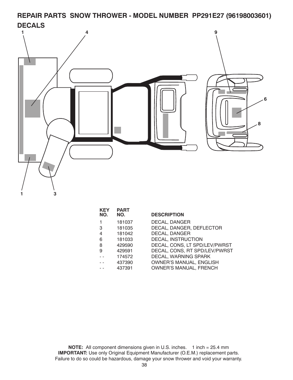 Decals | Poulan 437390 User Manual | Page 38 / 40