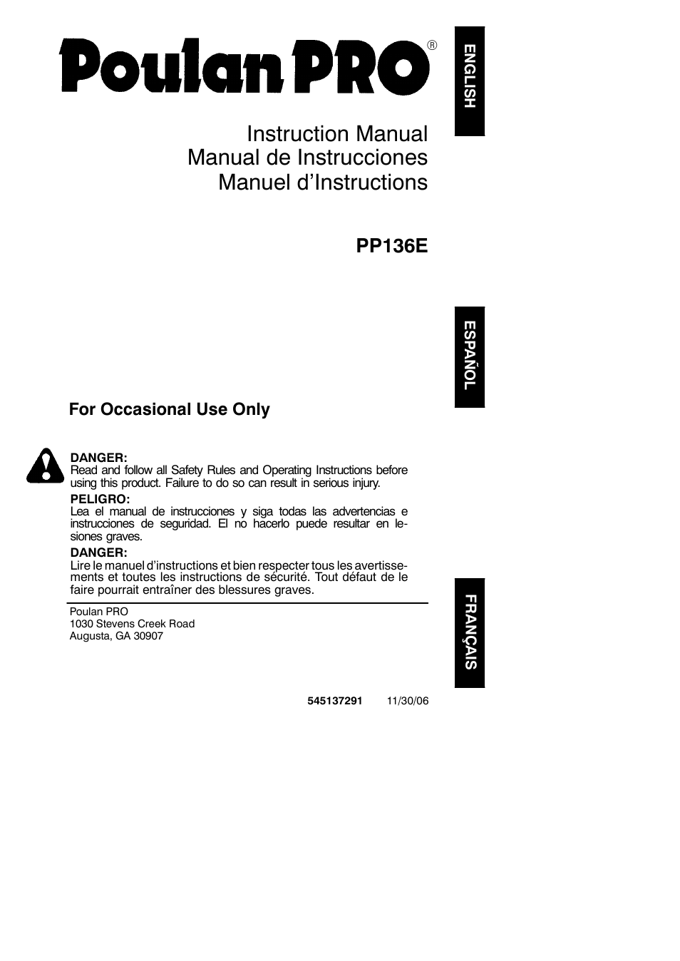 Poulan PP136E User Manual | 17 pages