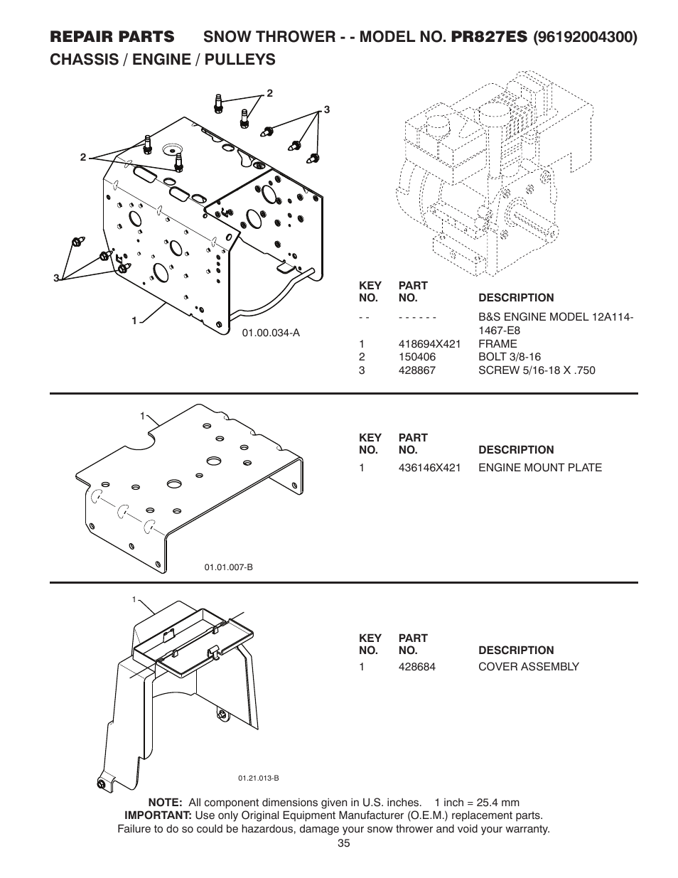 Chassis / engine / pulleys | Poulan 96192004300 User Manual | Page 35 / 44