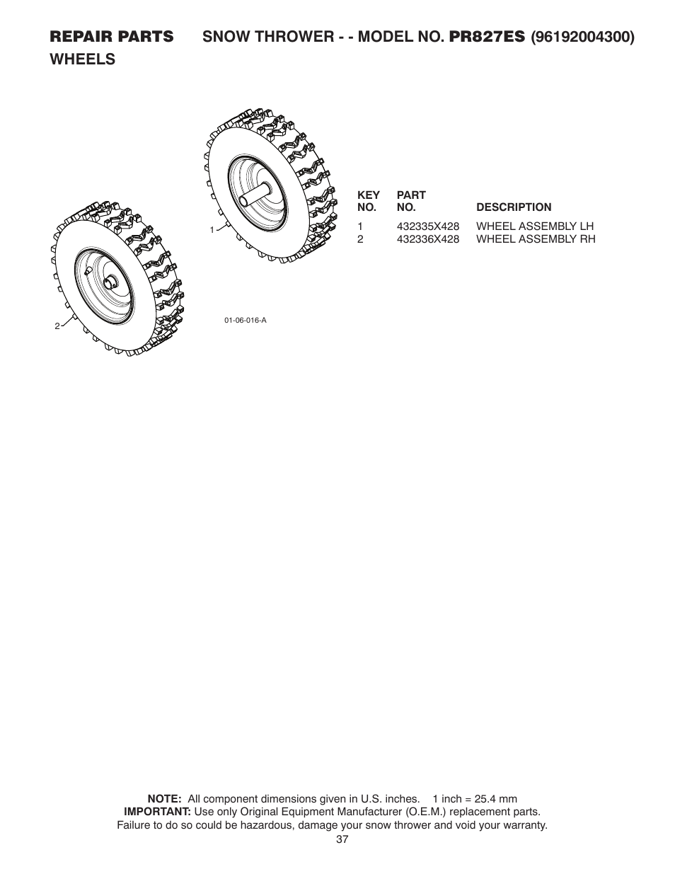 Wheels | Poulan 96192004300 User Manual | Page 37 / 44