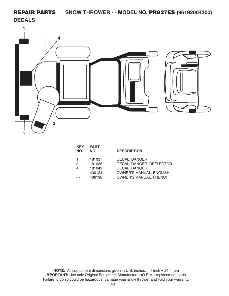 Decals | Poulan 96192004300 User Manual | Page 40 / 44