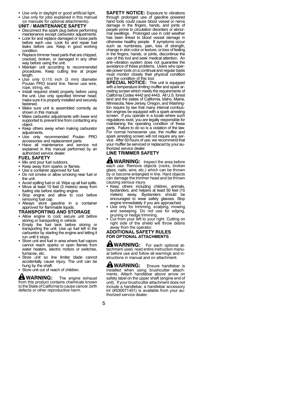 Warning | Poulan 952711944 User Manual | Page 5 / 18