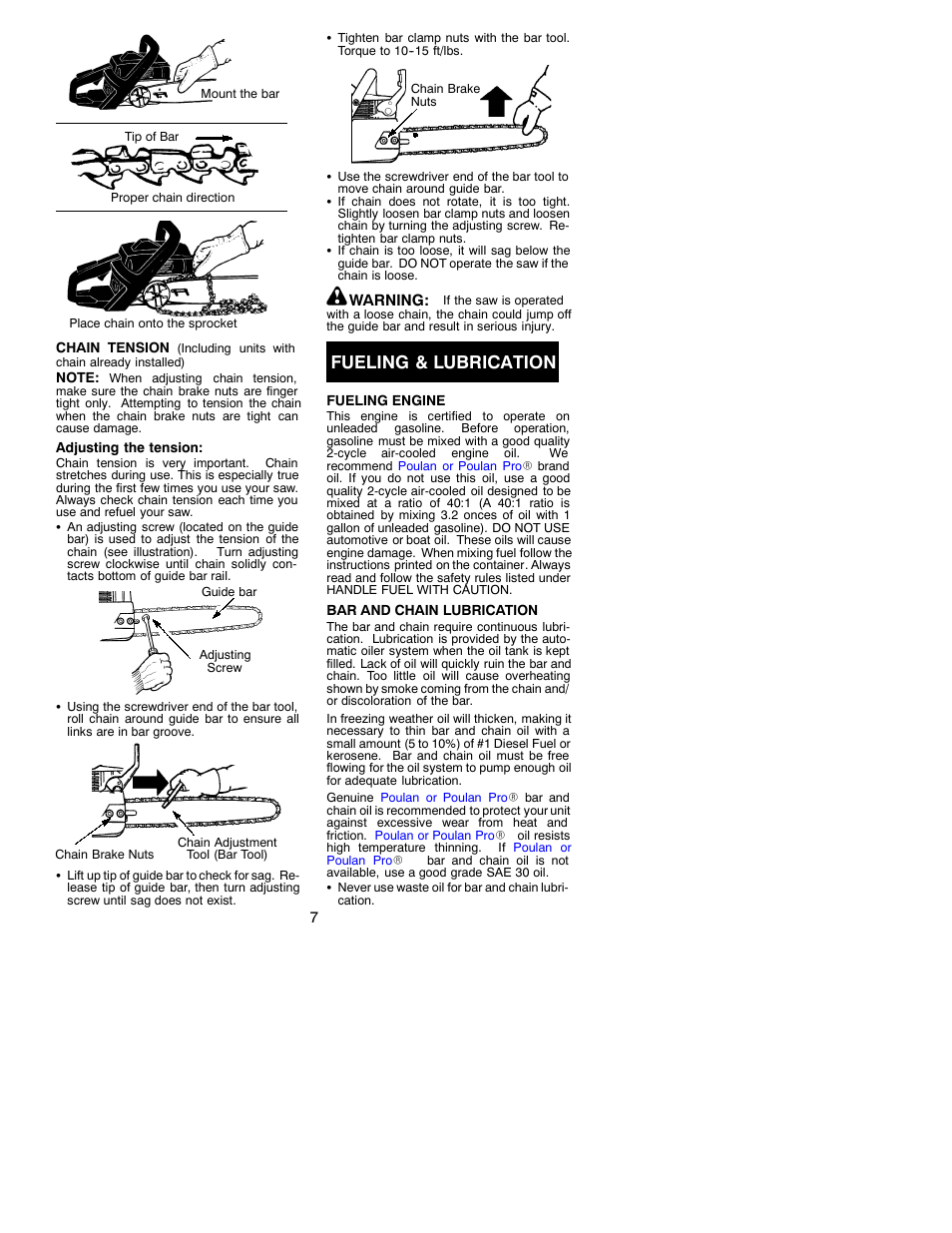 Fueling & lubrication | Poulan 530087823 User Manual | Page 7 / 15