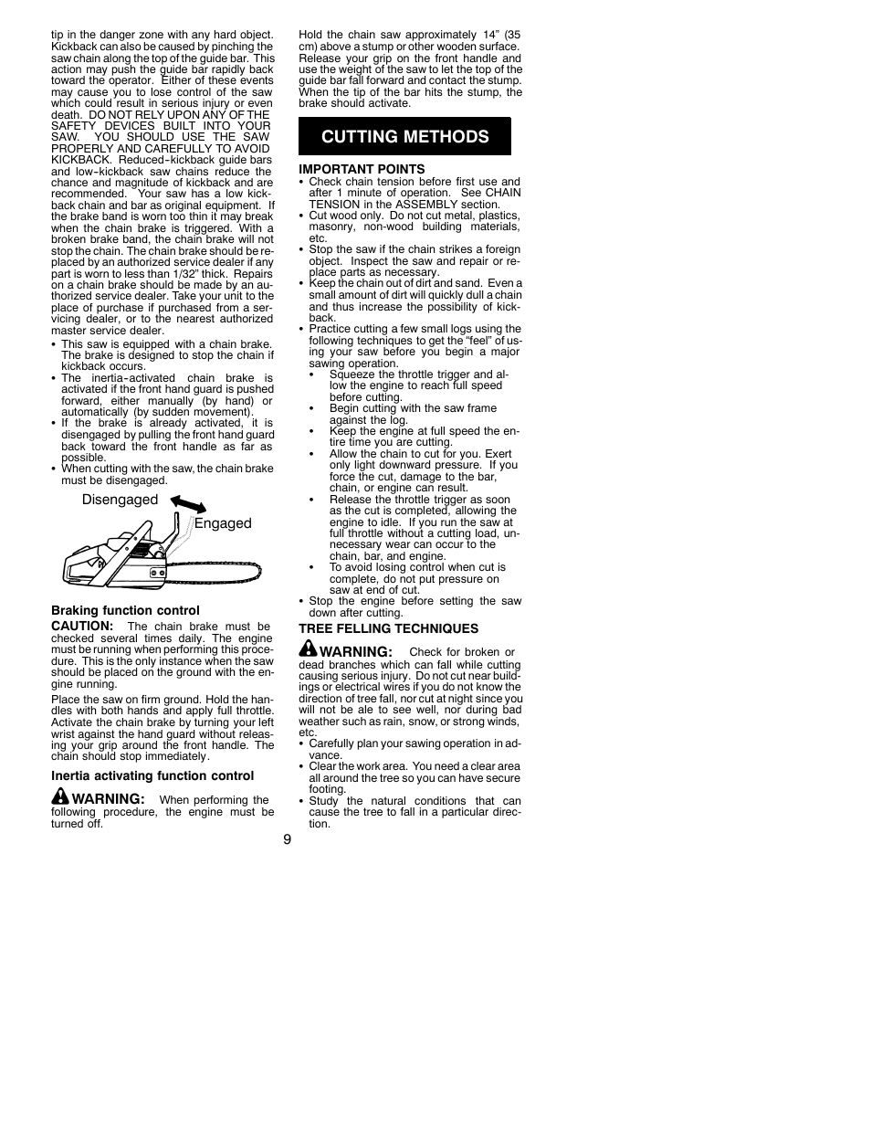 Cutting methods | Poulan 530087823 User Manual | Page 9 / 15