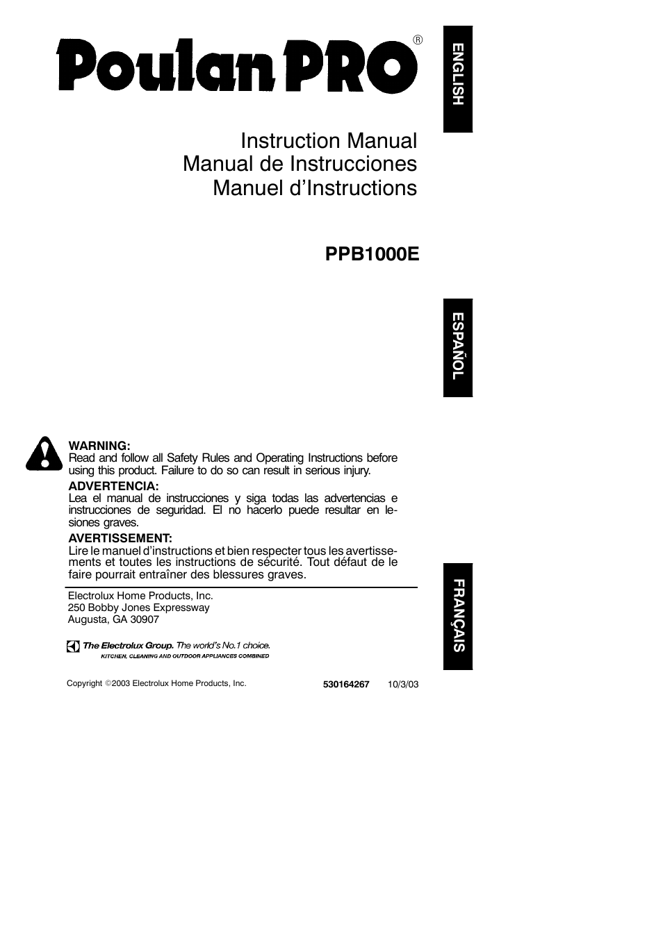 Poulan Pro PPB1000E User Manual | 9 pages