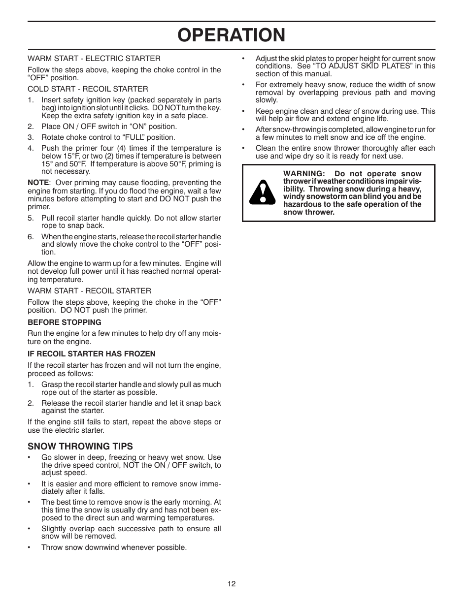 Operation | Poulan 96198001900 User Manual | Page 12 / 32